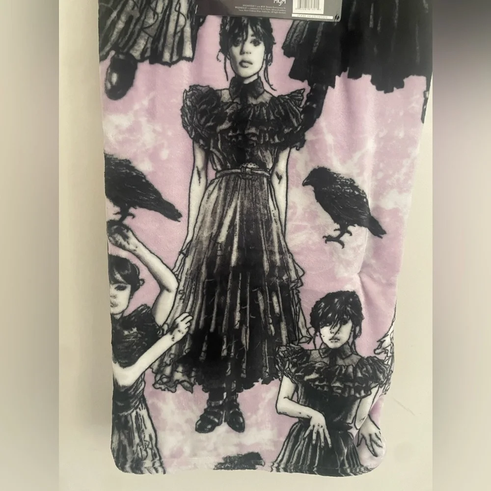 Wednesday Addams Family Plush Throw Blanket Purple Black 50x70